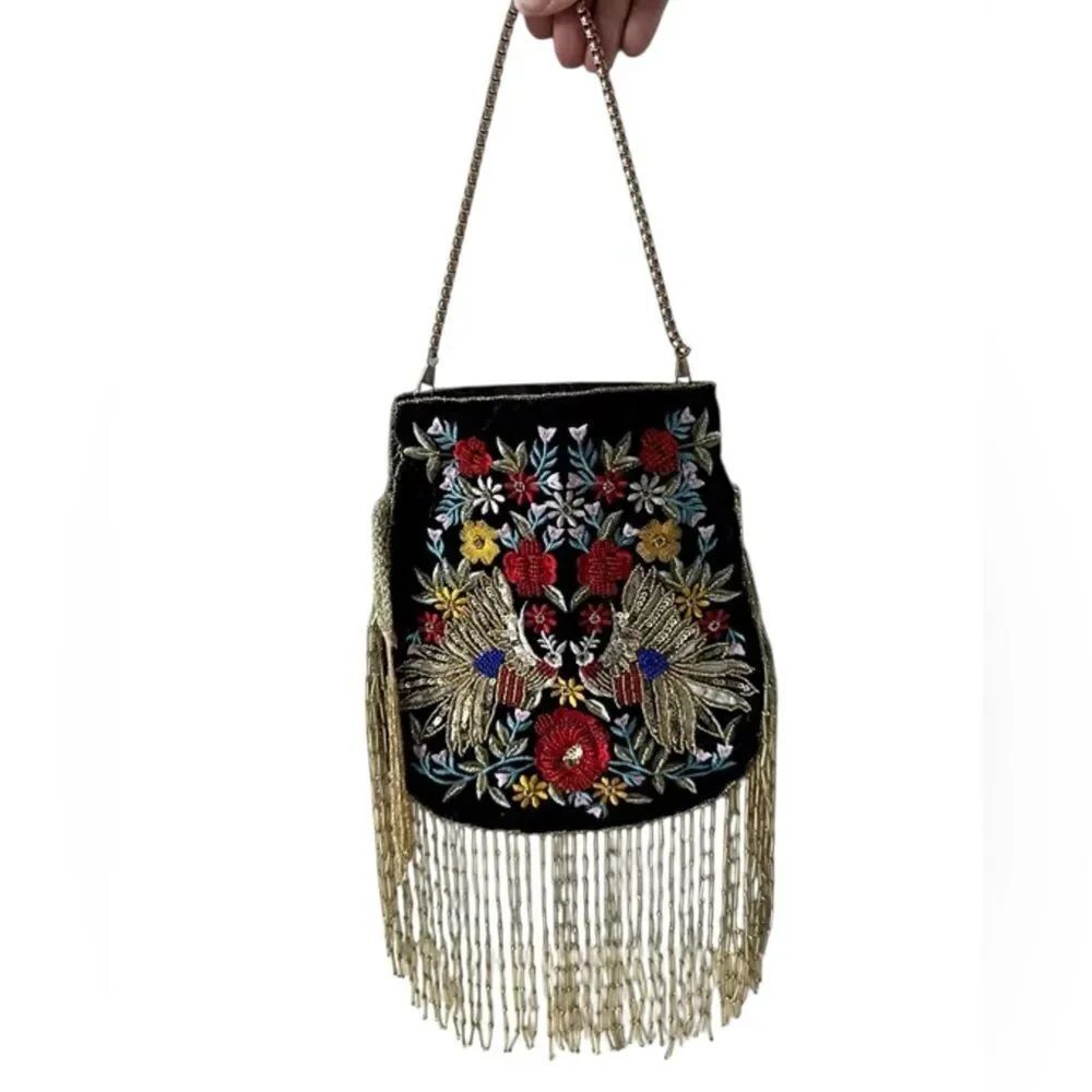 Ramla Embroidered Beaded Velvet Pouch.New Without Tag